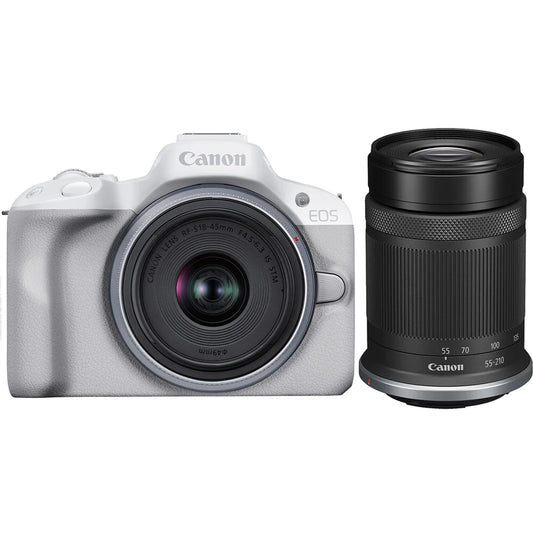 Canon EOS R50 Mirrorless Camera with 18-45mm and 55-210mm Lenses (White)